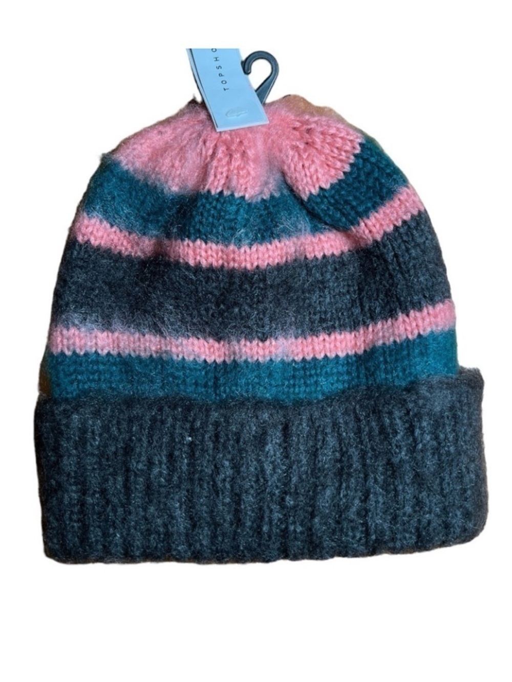Topshop Pink Gray Fuzzy Brushed Striped Beanie NWT One Size